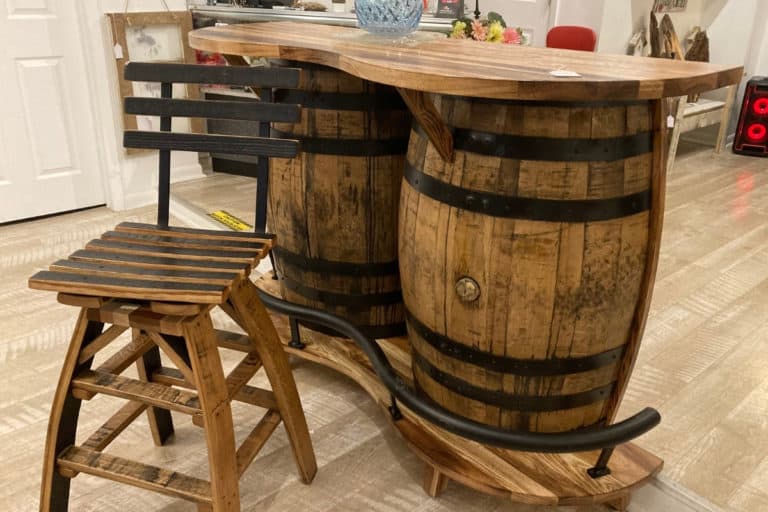 Bar made of whiskey barrels